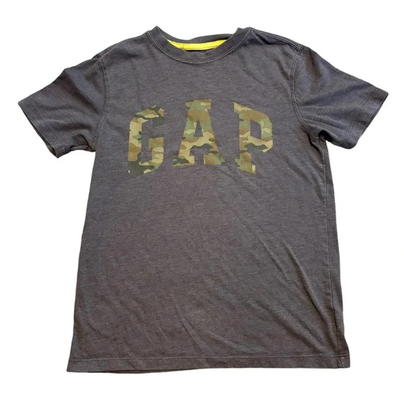 GAP Boys Grey Graphic Logo Tee Camo Print Letters Size Medium - Picture 1 of 5